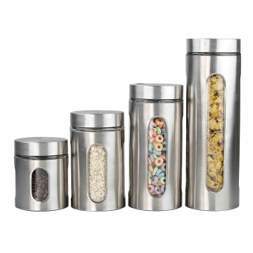 Kitchen Canister Food Tea Coffee Sugar Caddy Glass Storage Jar Canister Set Bottle Stainless Steel  Small Metal Canister With Li